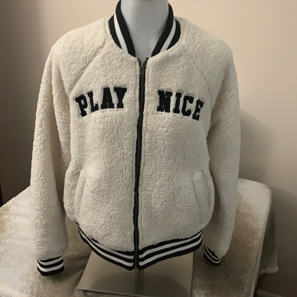 Forever 21 Jackets \u0026 Coats | Forever 21 Faux Sherpa Varsity Jacket | Color: Black/White | Size: M | Suzeeq73's Closet